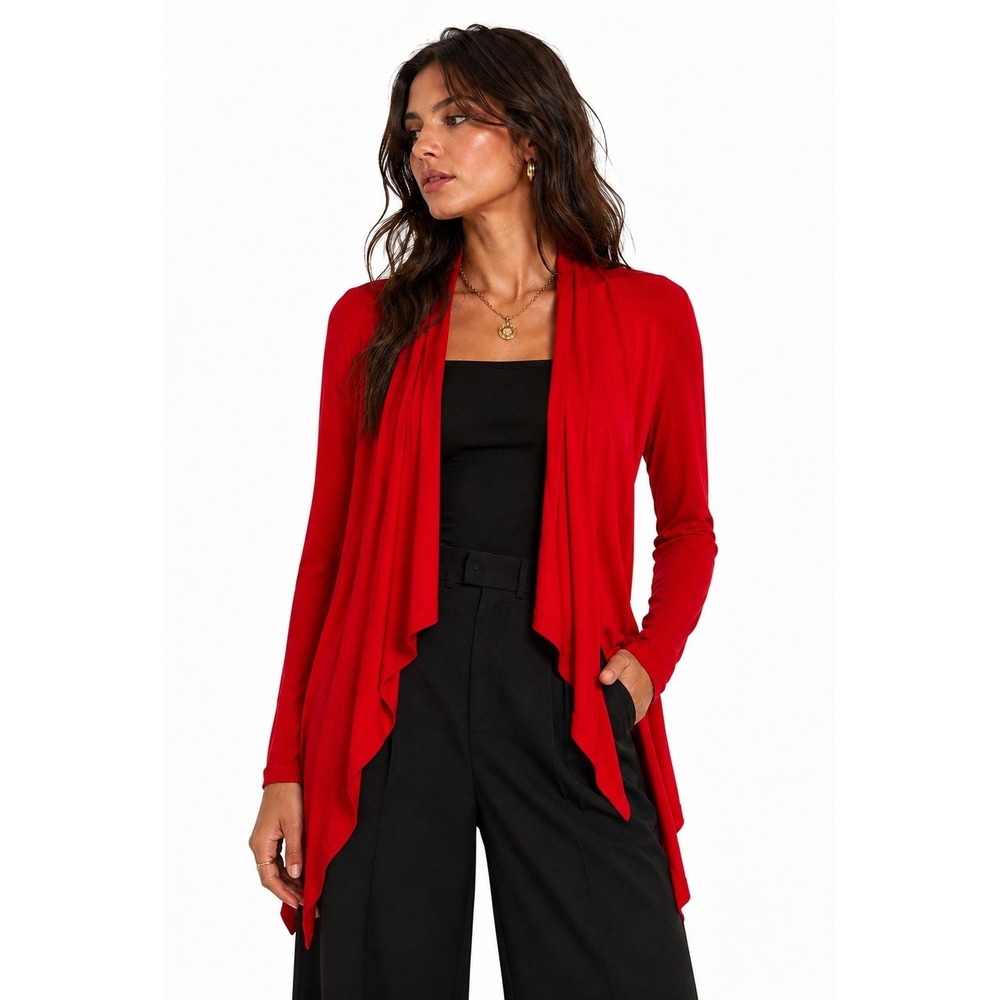 Patrizia Luca Milano Womens Red Open Front Asymmetrical Tie Back Cardigan Small